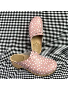Verka Ledig Pink Polka Dot Swedish Cottagecore Wooden Clog Size EU 37 / US 6